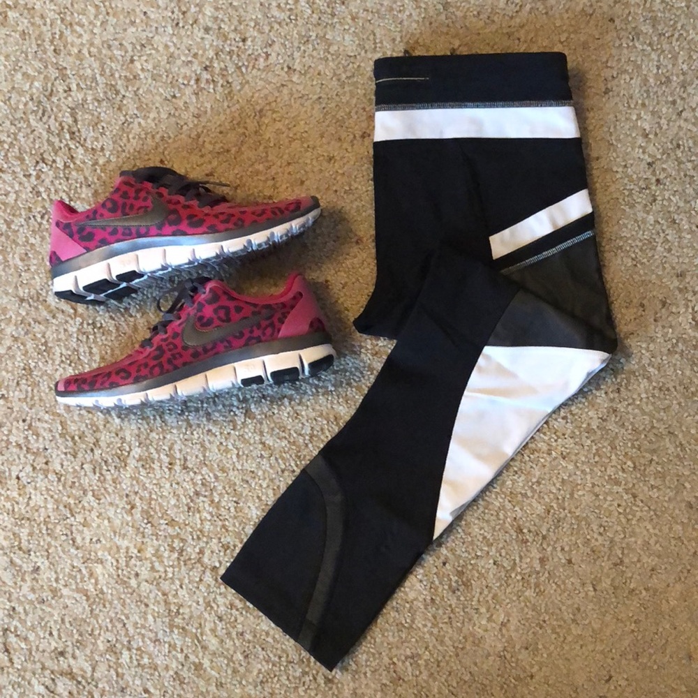 Lululemon Run Inspire Crop Black & White Mesh Sz 6